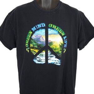 Vintage Nature T Shirt Mens Size XL Black 90s Green Mind Green Life Peace Sandy